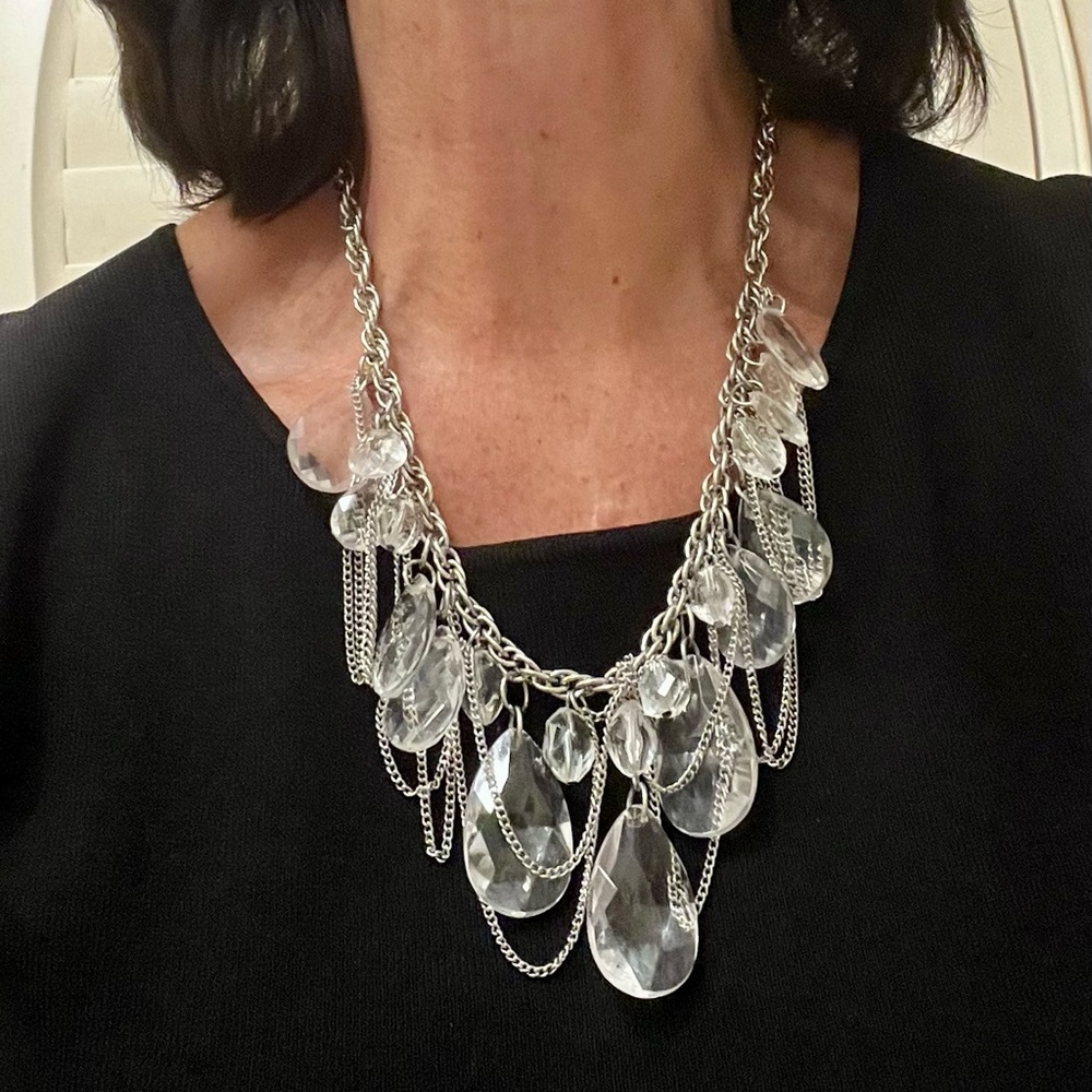Silver Chain Choker with Sparking Clear Beads